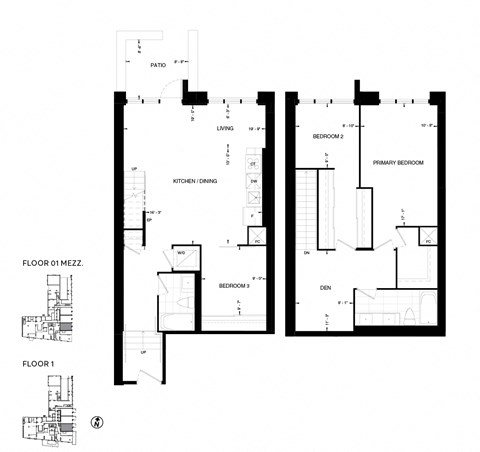 Floor plan for 3 beds, 2 baths, 1499 sqft